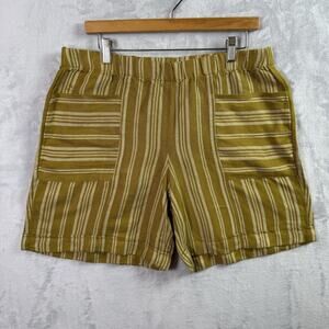 J Jill Linen Blend Shorts Size Medium Yellow Striped Bohemian Pockets Beachy